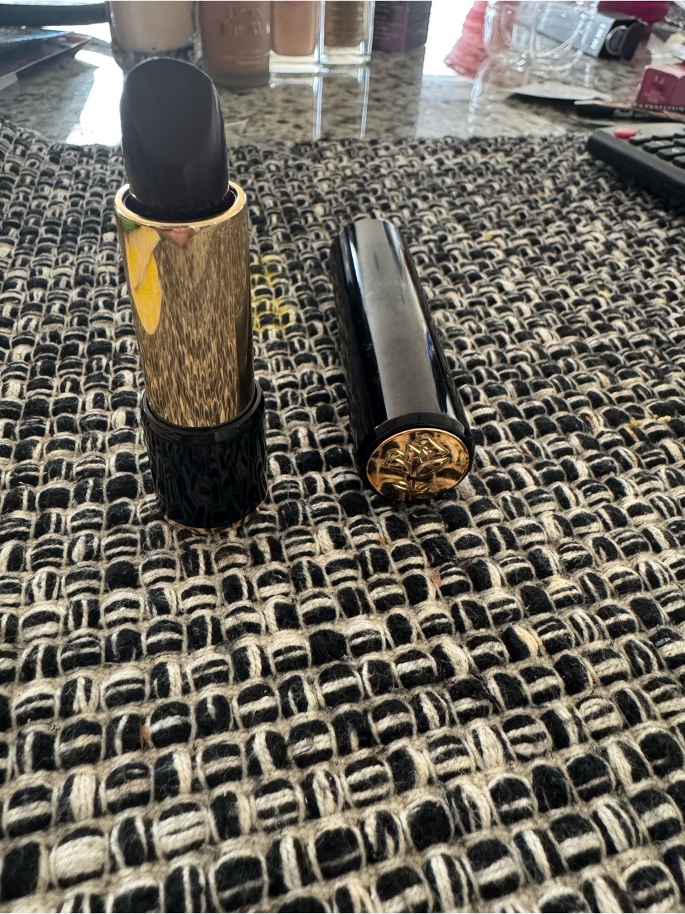 Lancome Black and Gold Decorative Lipstick Accent Pillow